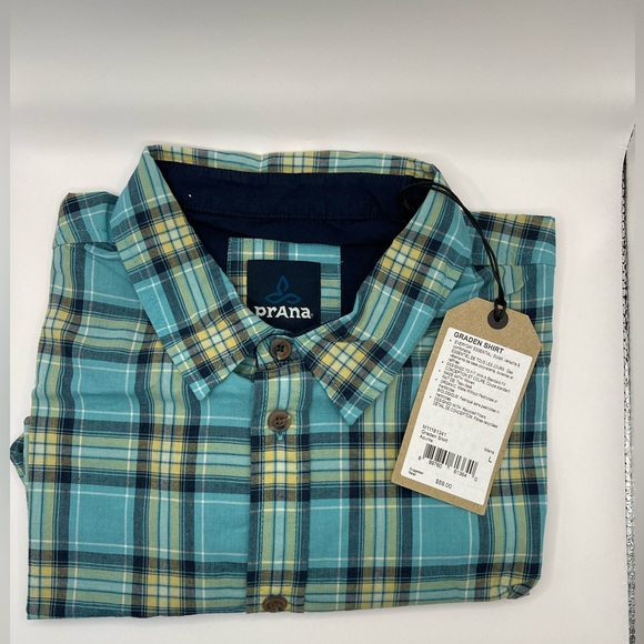 Prana Graden Shirt Men's Med & Lg 80% Organic Woven Cotton 20%Poly Color Azurite - Picture 5 of 5